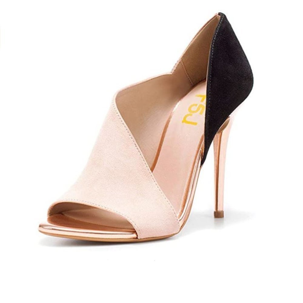FSJ Pink Peep Toe Cutout Pumps Sandals
